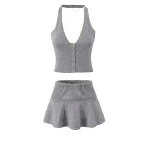 A&A Calabasas Knitted Two Piece Halter Top and Skirt Set