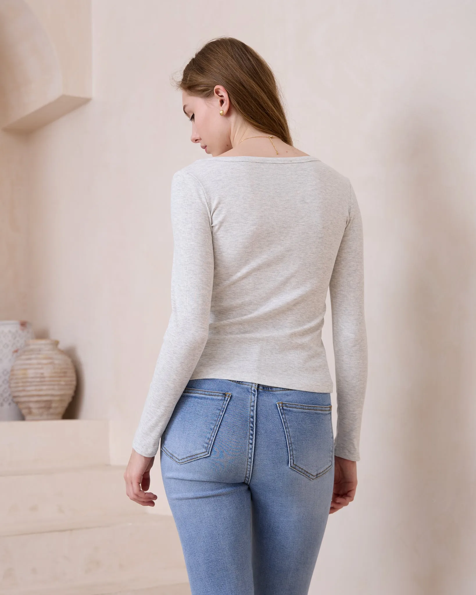 Ada Grey Ribbed Long Sleeve Top