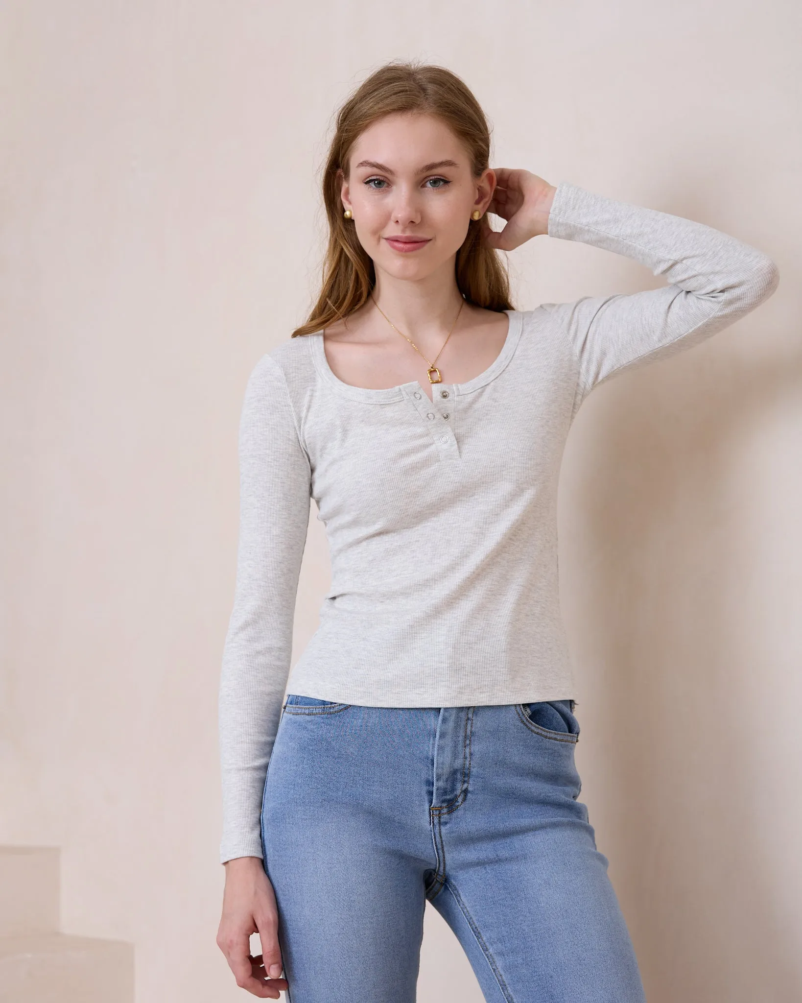 Ada Grey Ribbed Long Sleeve Top