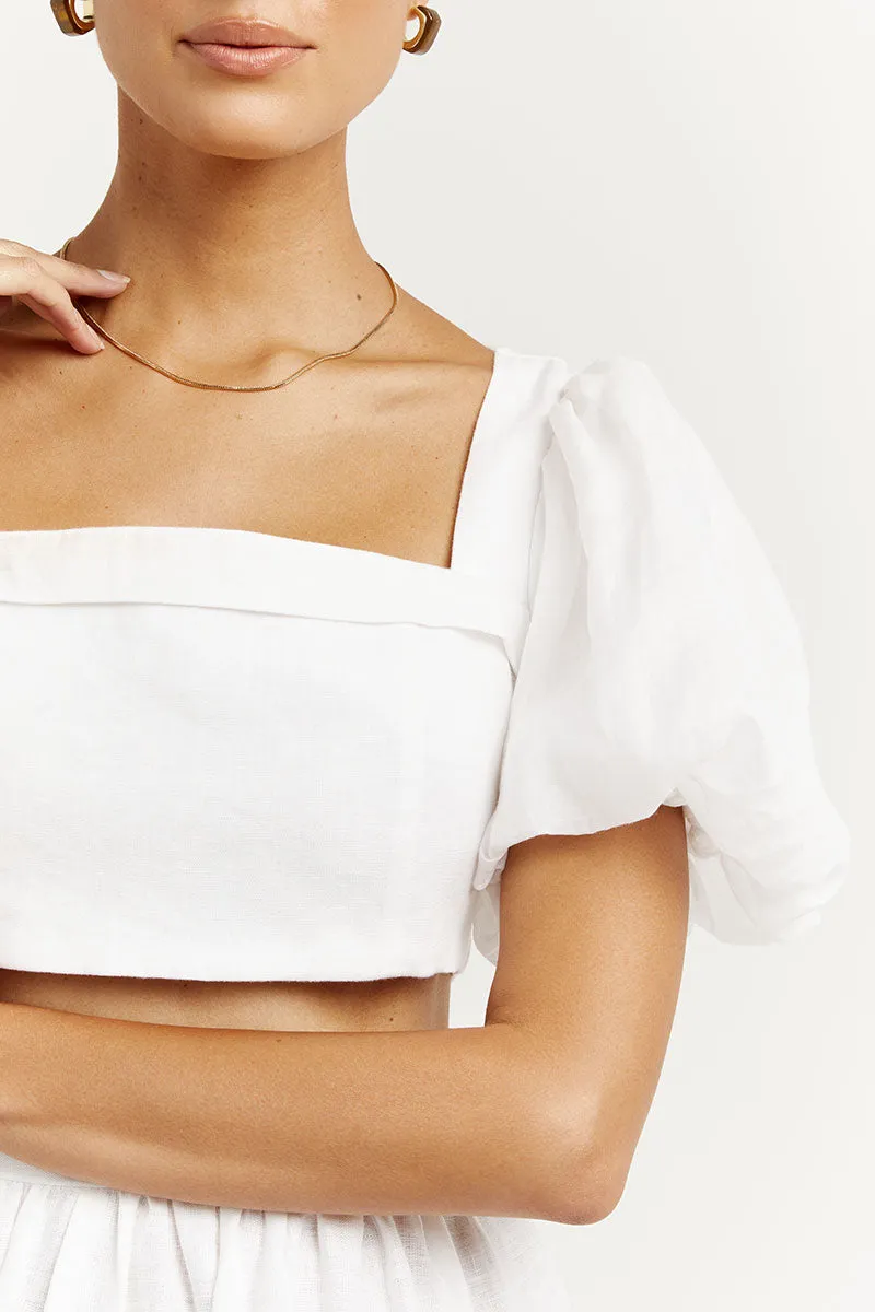 AISLE WHITE LINEN SLEEVED TOP