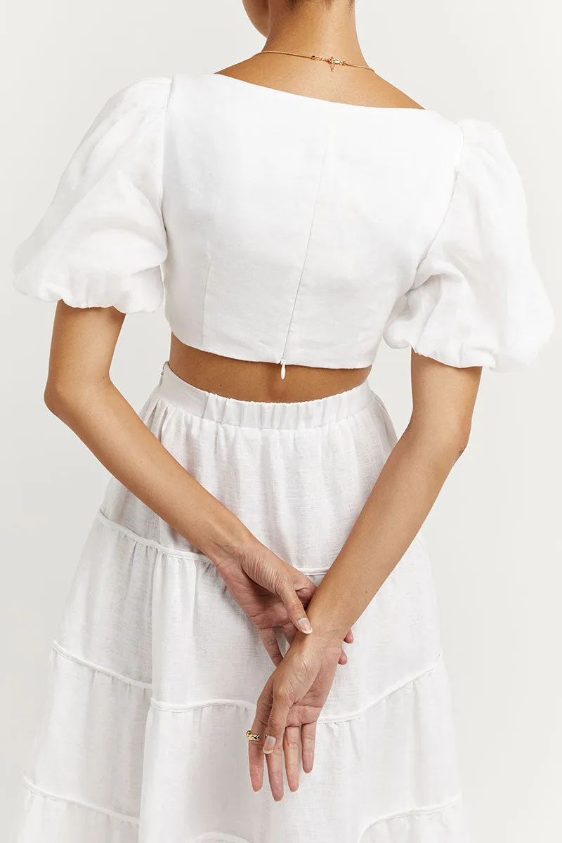 AISLE WHITE LINEN SLEEVED TOP