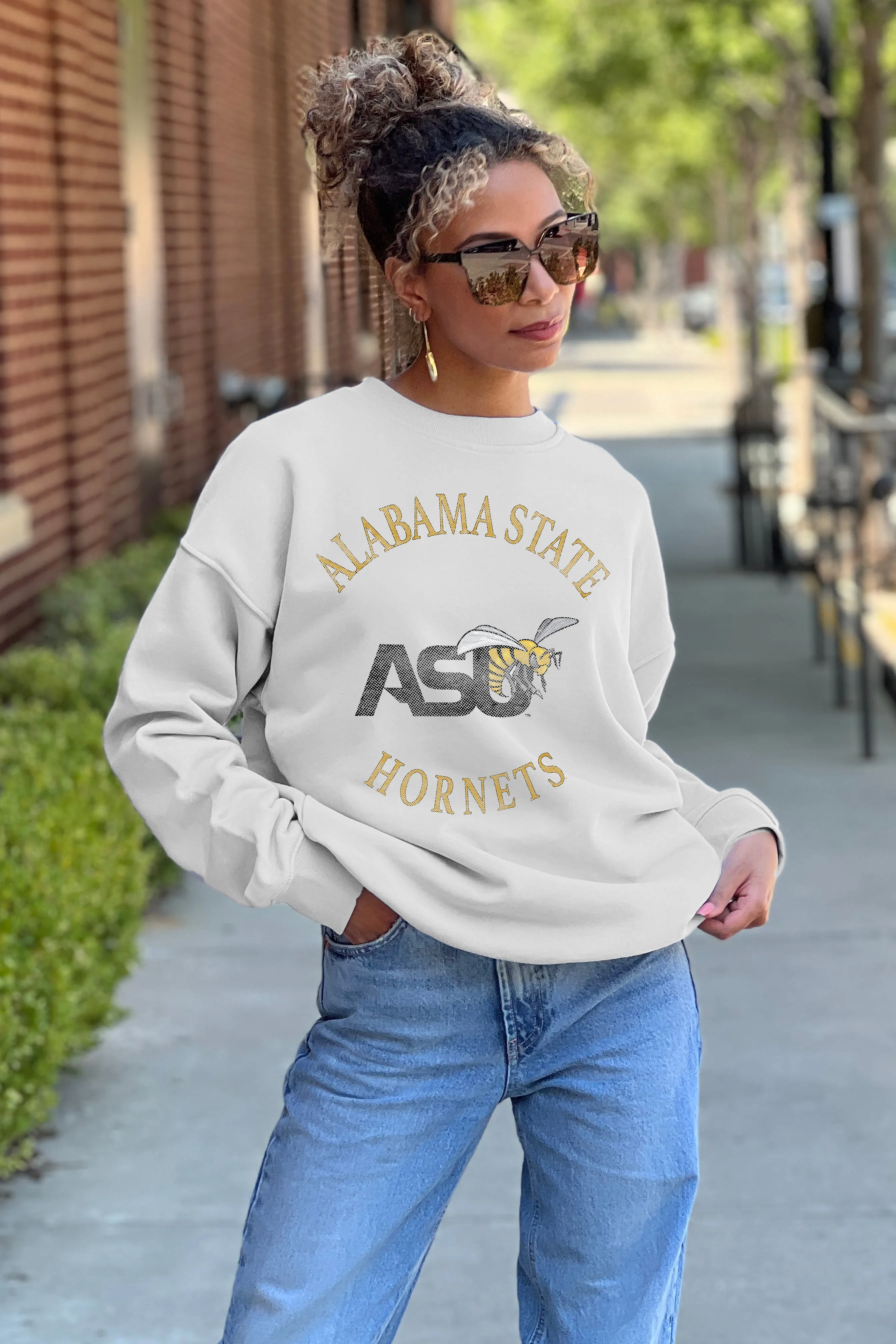 ALABAMA STATE HORNETS PLAY ON PREMIUM FLEECE DROP SHOULDER CREWNECK PULLOVER