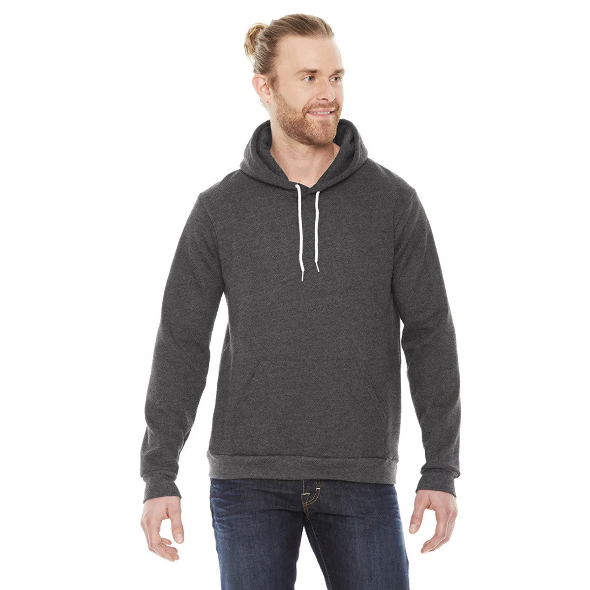 American Apparel Unisex Dk Heather Grey Flex Fleece Drop Shoulder Pullover Hoodie