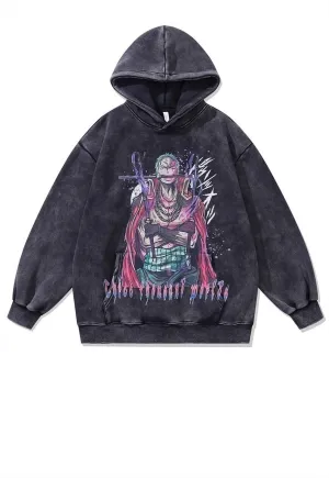 Anime hoodie Japanese cartoon pullover warrior jumper grey