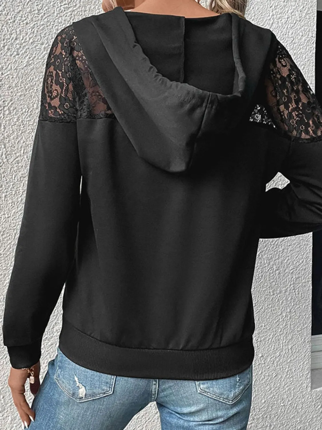 *APP EXCLUSIVE* Lace Trim Dropped Shoulder Hoodie