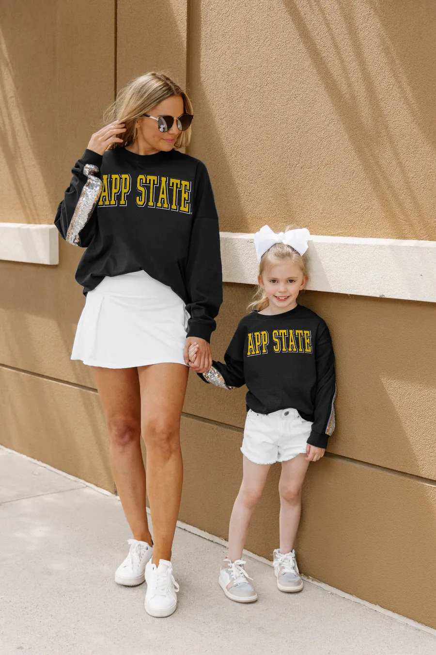 APPALACHIAN STATE MOUNTAINEERS GUESS WHO'S BACK KIDS SEQUIN YOKE PULLOVER