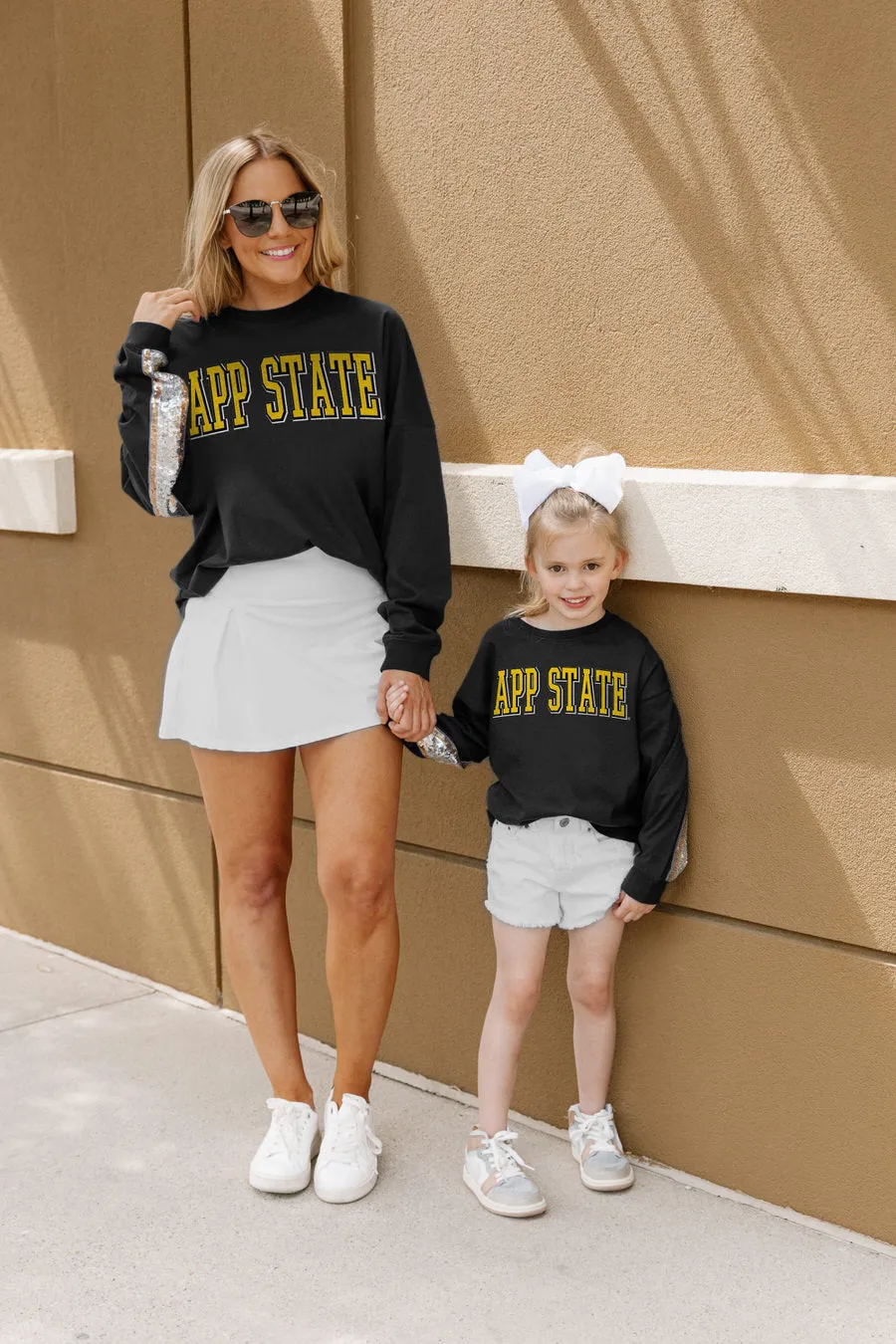 APPALACHIAN STATE MOUNTAINEERS GUESS WHO'S BACK KIDS SEQUIN YOKE PULLOVER