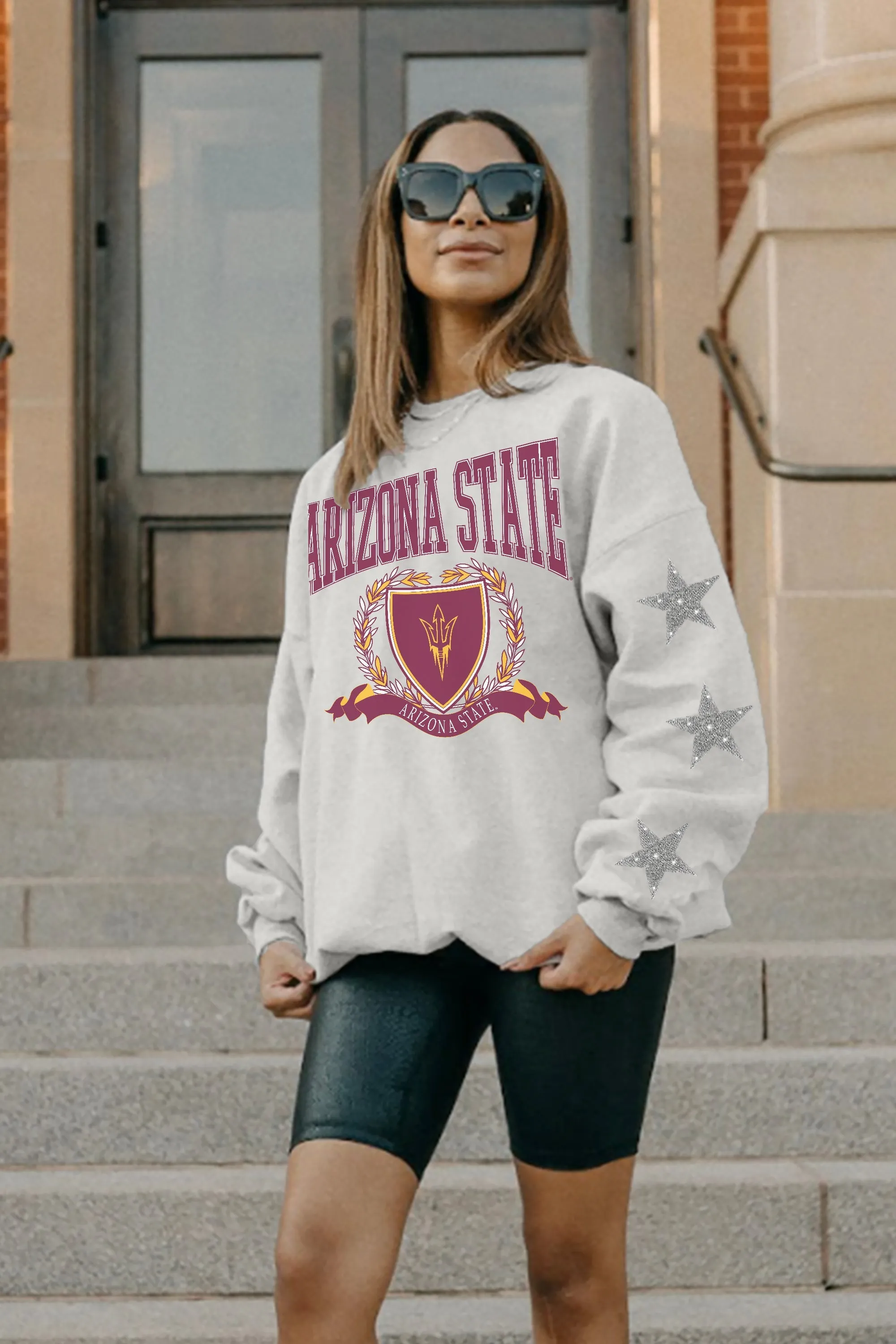 ARIZONA STATE SUN DEVILS ALLSTAR EMBELLISHED SLEEVE CREWNECK PULLOVER BY MADI PREWETT TROUTT