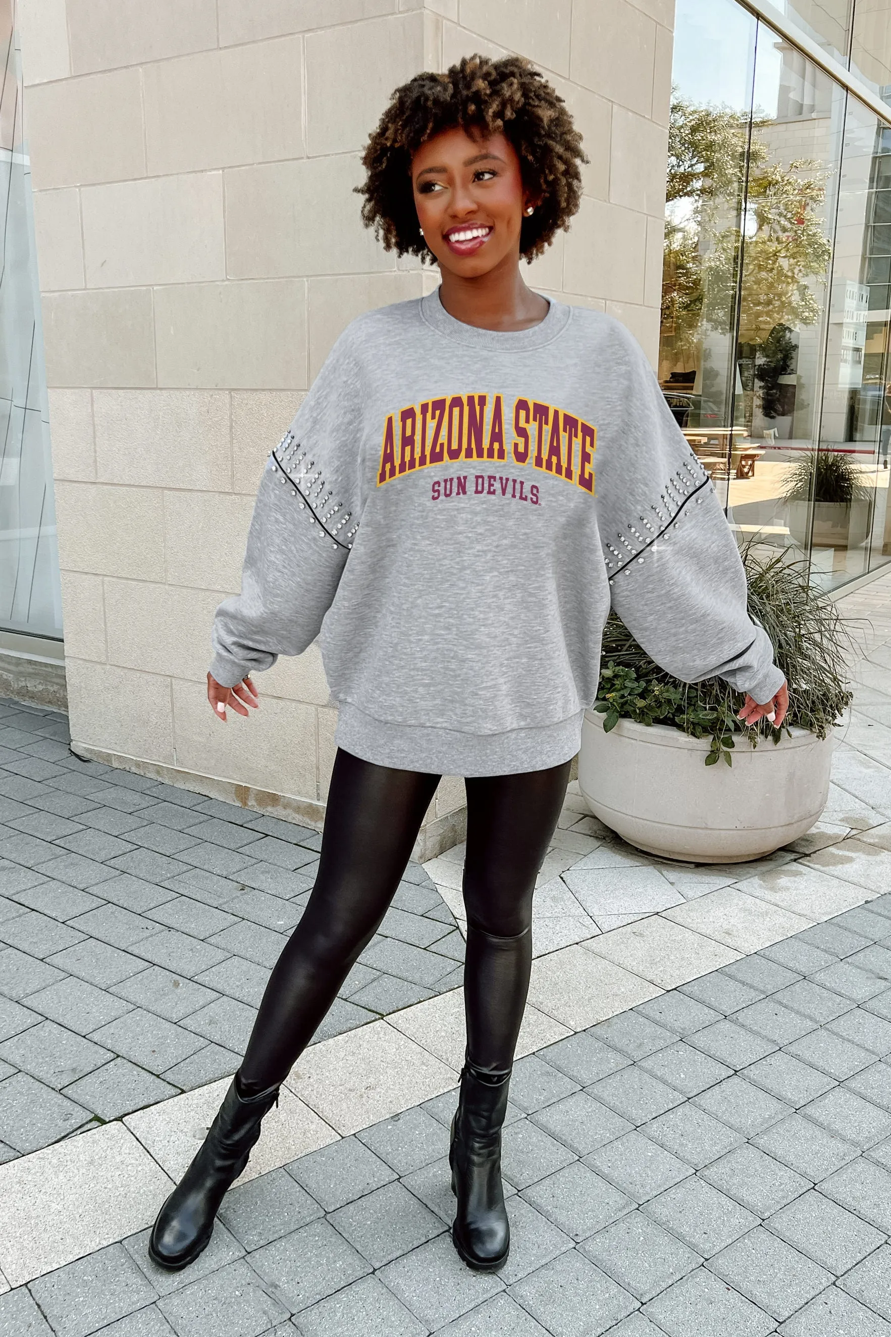 ARIZONA STATE SUN DEVILS COMPETITIVE EDGE JEWEL TRIM SLEEVE FLEECE PULLOVER