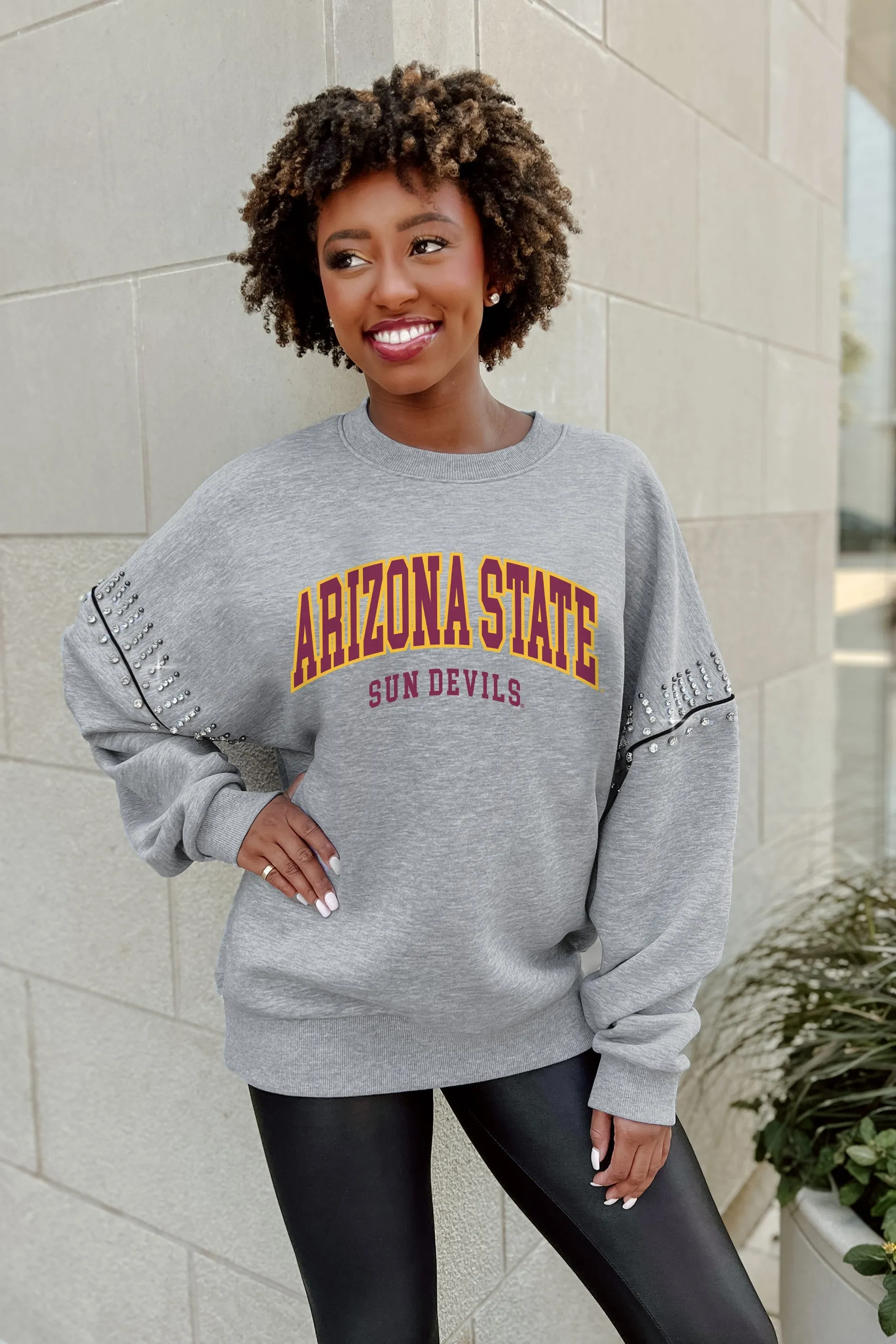 ARIZONA STATE SUN DEVILS COMPETITIVE EDGE JEWEL TRIM SLEEVE FLEECE PULLOVER