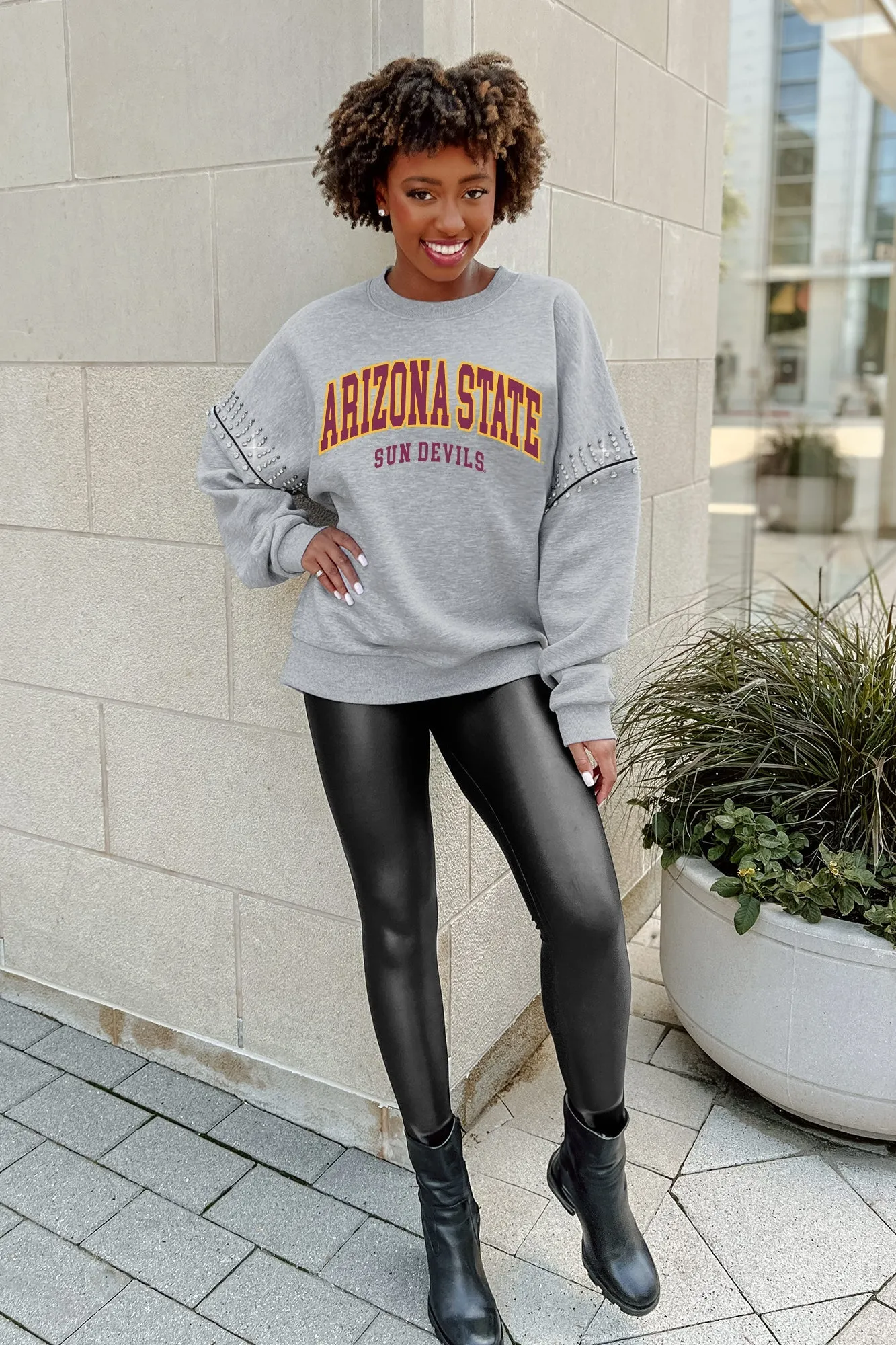 ARIZONA STATE SUN DEVILS COMPETITIVE EDGE JEWEL TRIM SLEEVE FLEECE PULLOVER