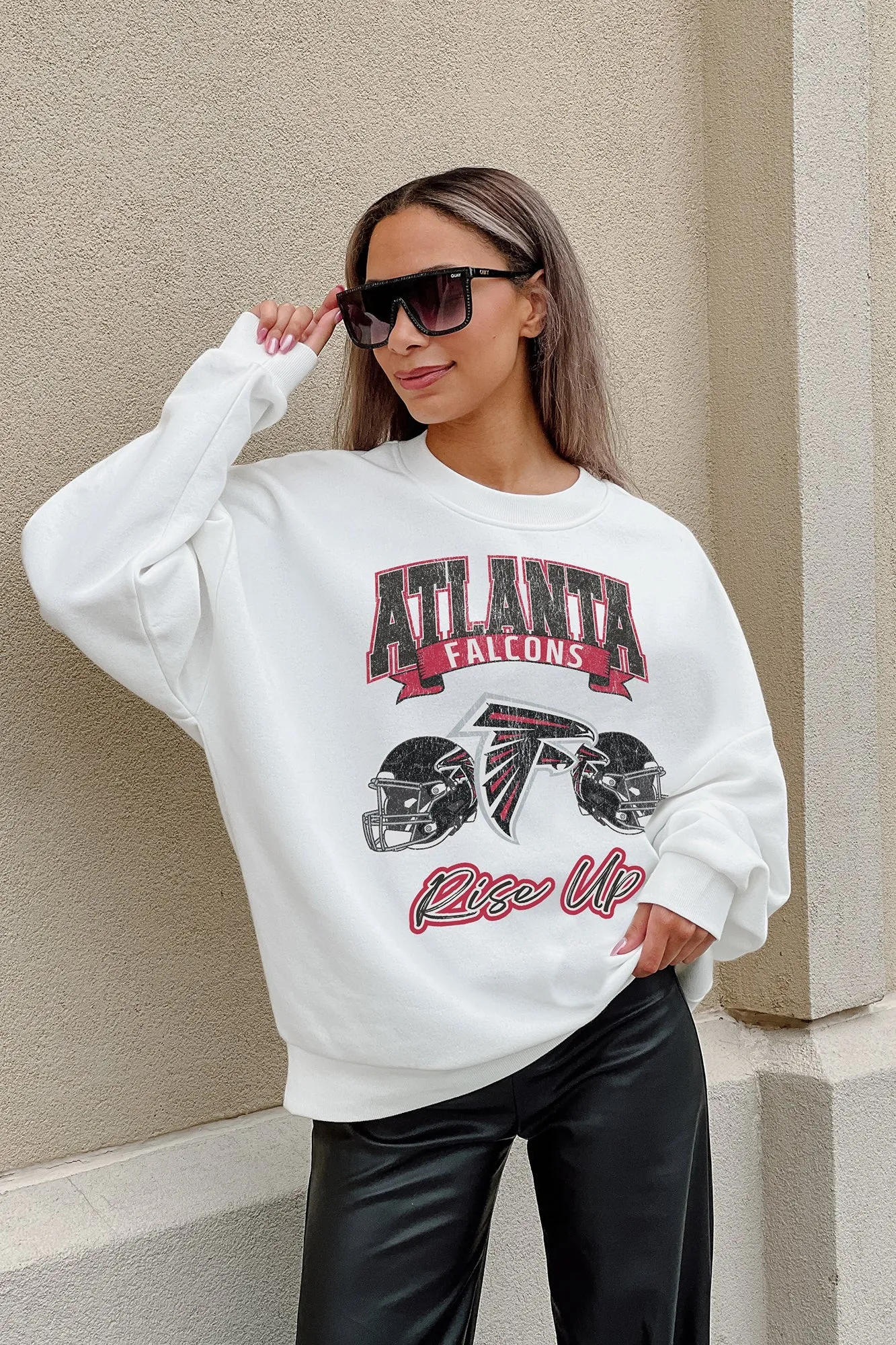 ATLANTA FALCONS PASSING TIME PREMIUM FLEECE DROP SHOULDER CREWNECK PULLOVER