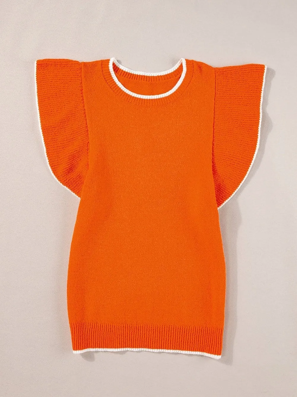 Autumnal Orange Knit Top with Ruffle Sleeves