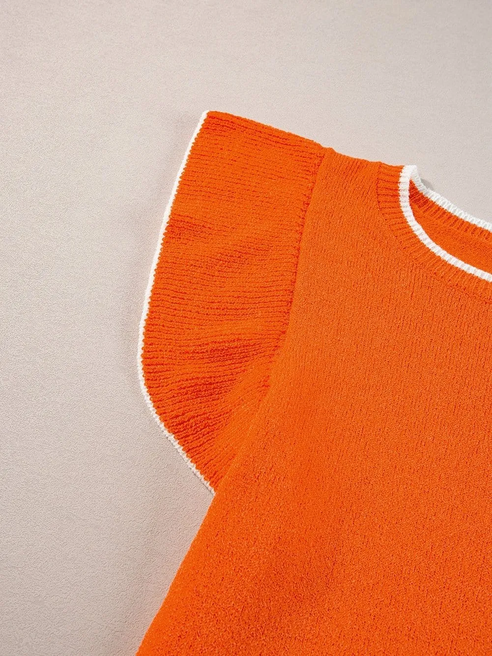 Autumnal Orange Knit Top with Ruffle Sleeves