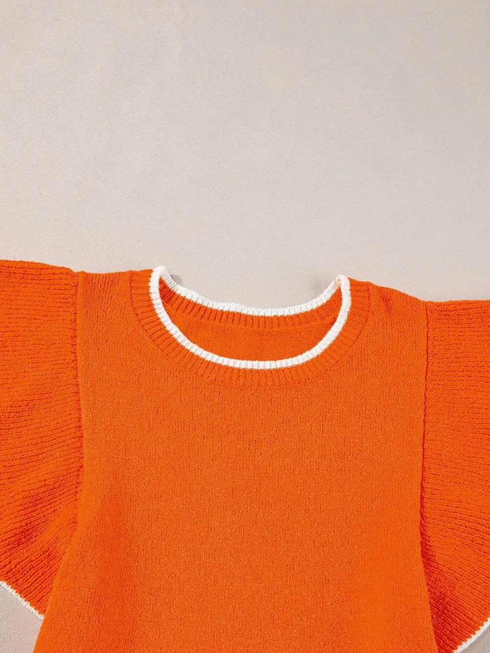 Autumnal Orange Knit Top with Ruffle Sleeves