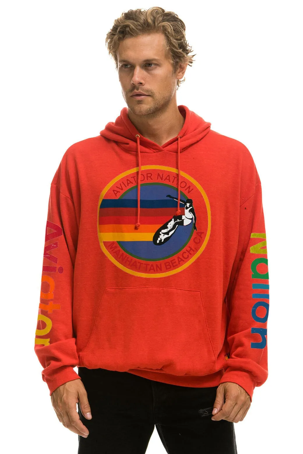 AVIATOR NATION MANHATTAN BEACH RELAXED PULLOVER HOODIE - RED