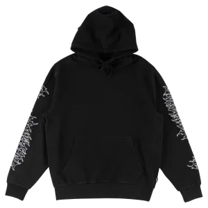 Barb Sleeve Embroidered Pigment-Dyed Hoodie - Black