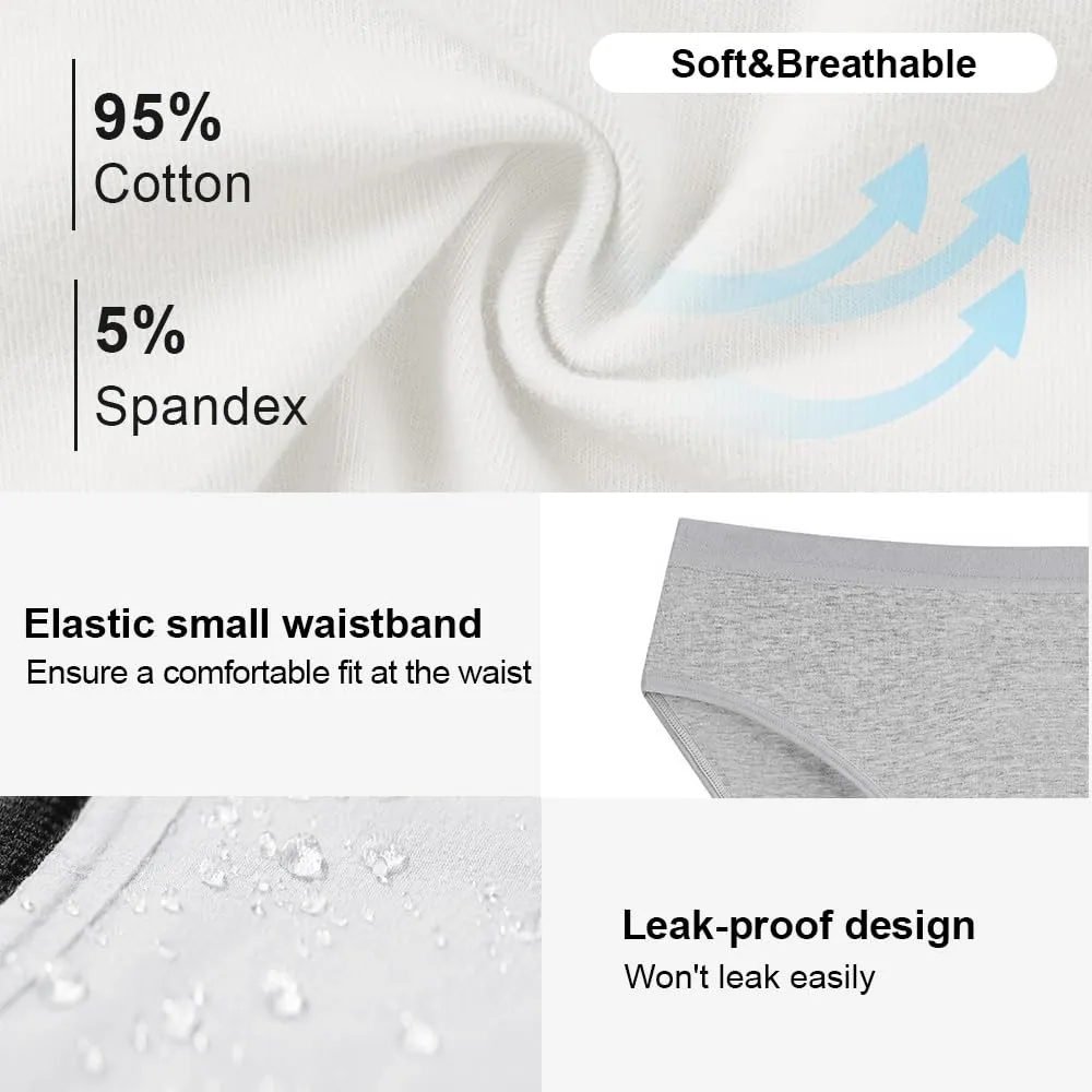 Battewa Leak Proof Underwear for Women Incontinence Underwear Teens Ladies Cotton Leakproof Panties Bikini Absorbent 40ml,3Pack (3White,Small)