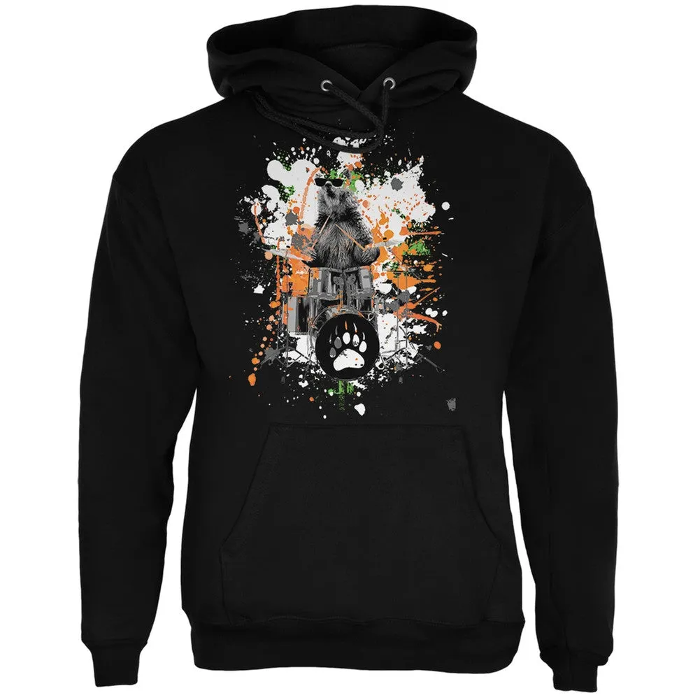 Bear Drummer Splatter Black Adult Hoodie