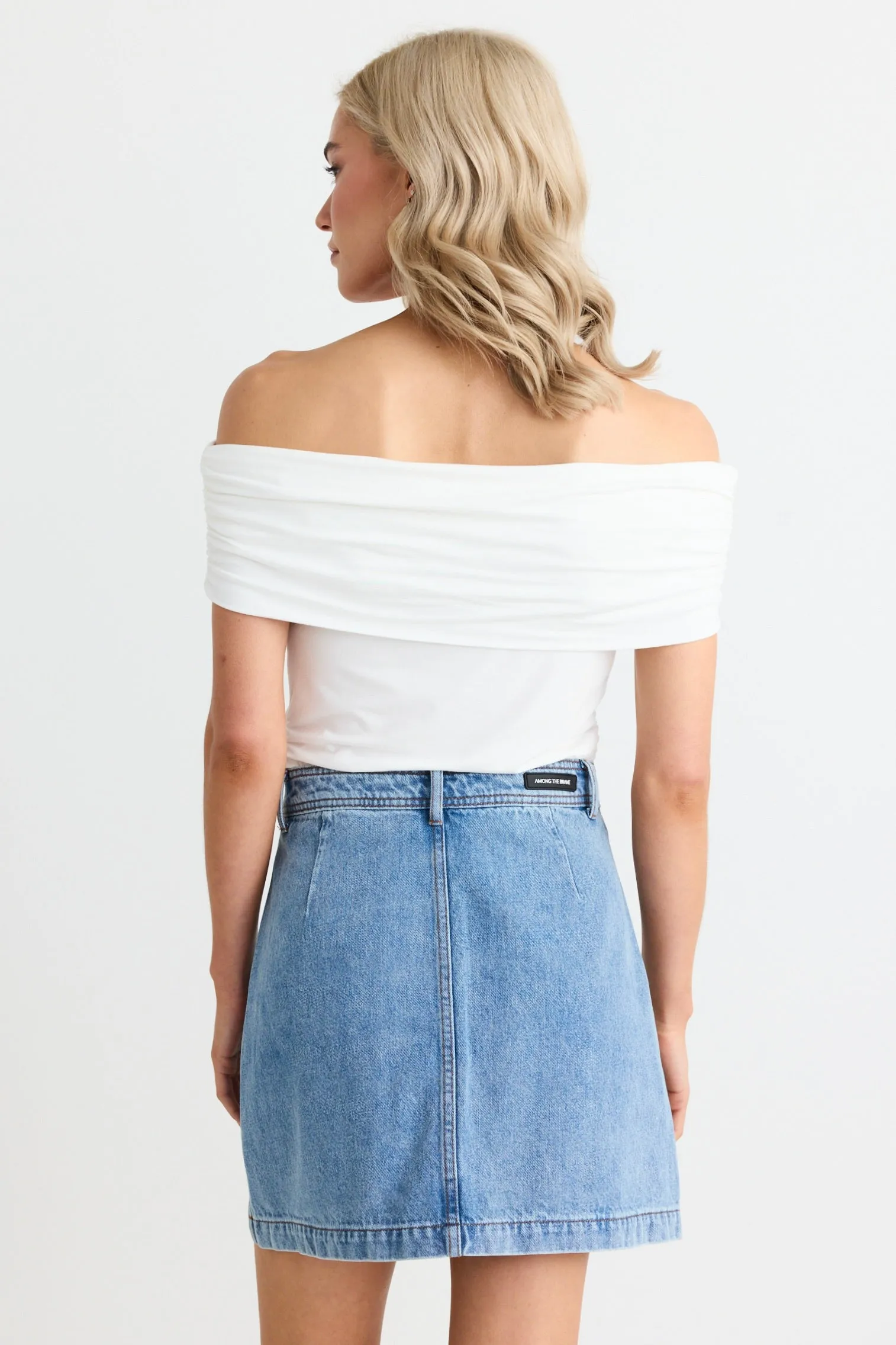 Beatnik Ivory Stretchy Bardot Off Shoulder Top