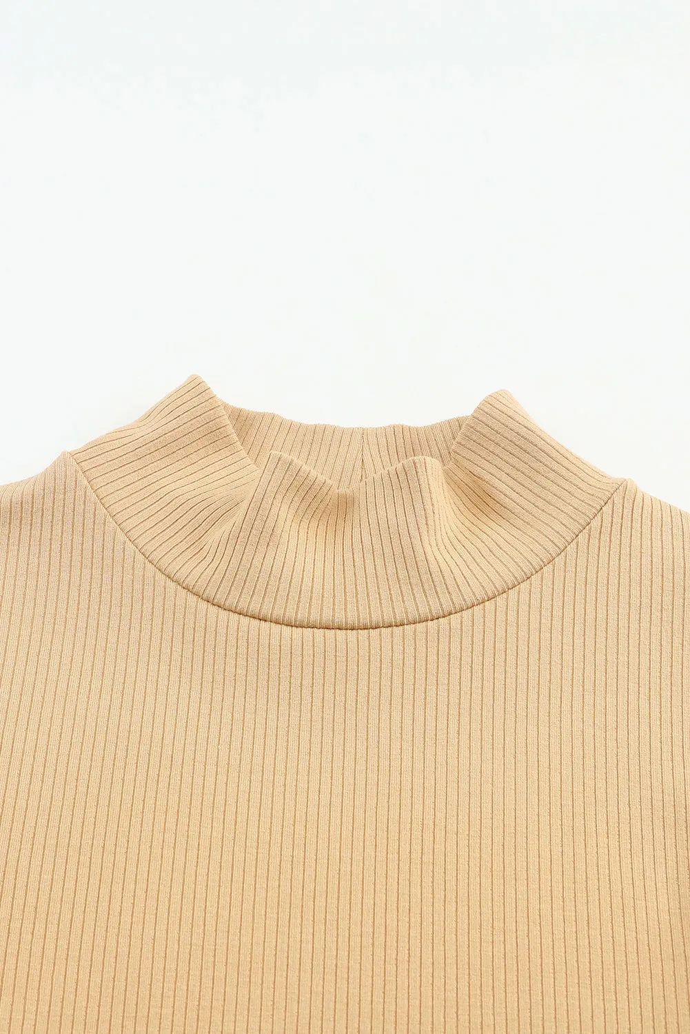 Beige Ribbed Knit Top