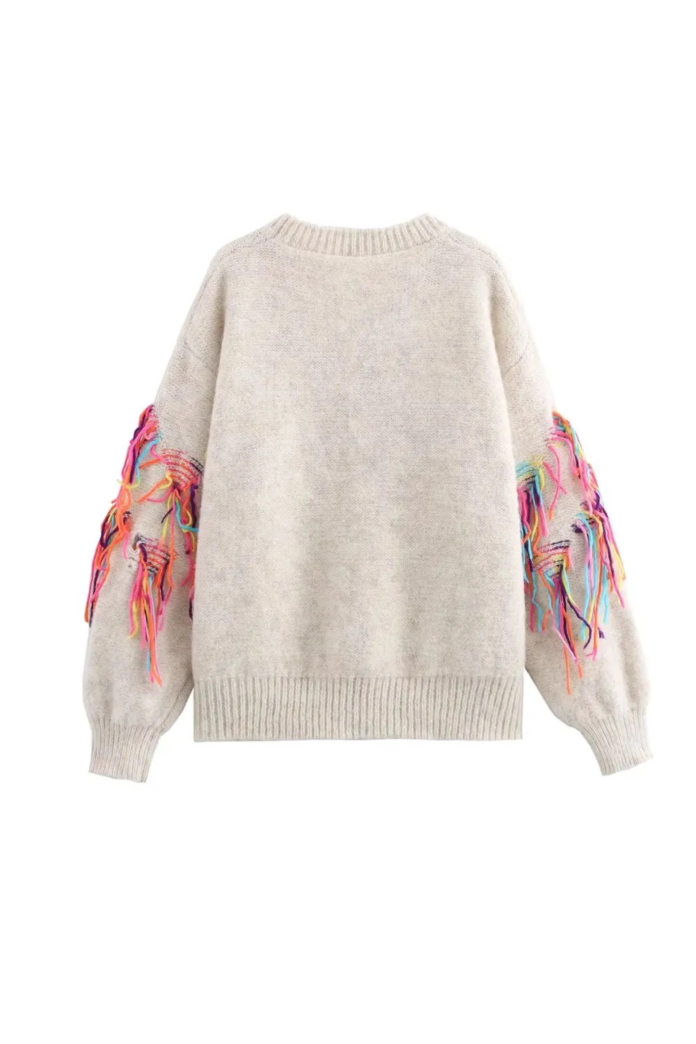 'Bella' Colorful Tasseled Round-Neck Long-Sleeve Knit Sweater