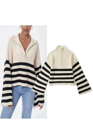 'Beth' Half-Zip Knit Pullover Sweater (3 color)