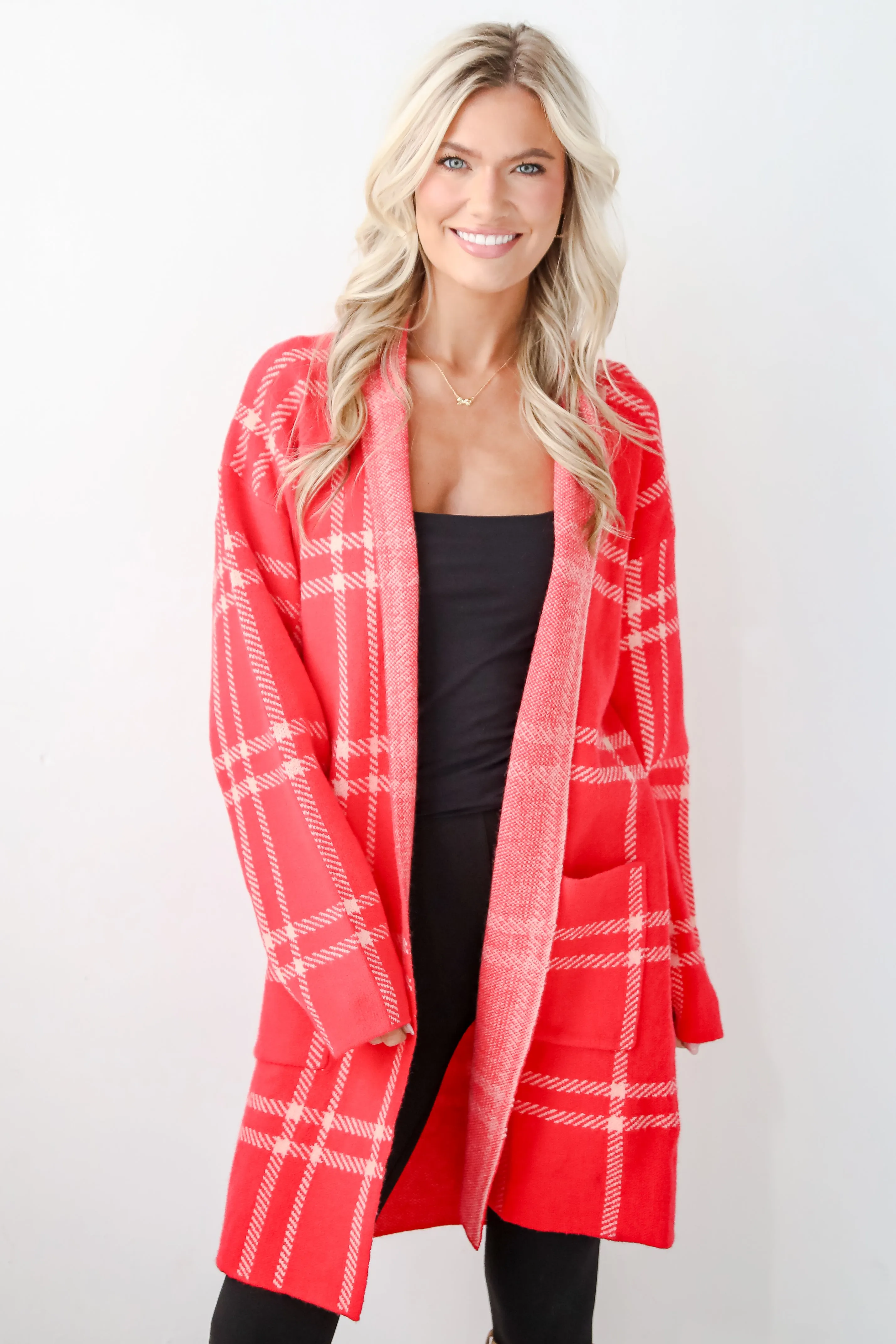 Beyond Cuddly Red Plaid Sweater Cardigan