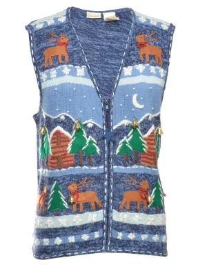 Beyond Retro Reworked Christmas Vest With Bells - M