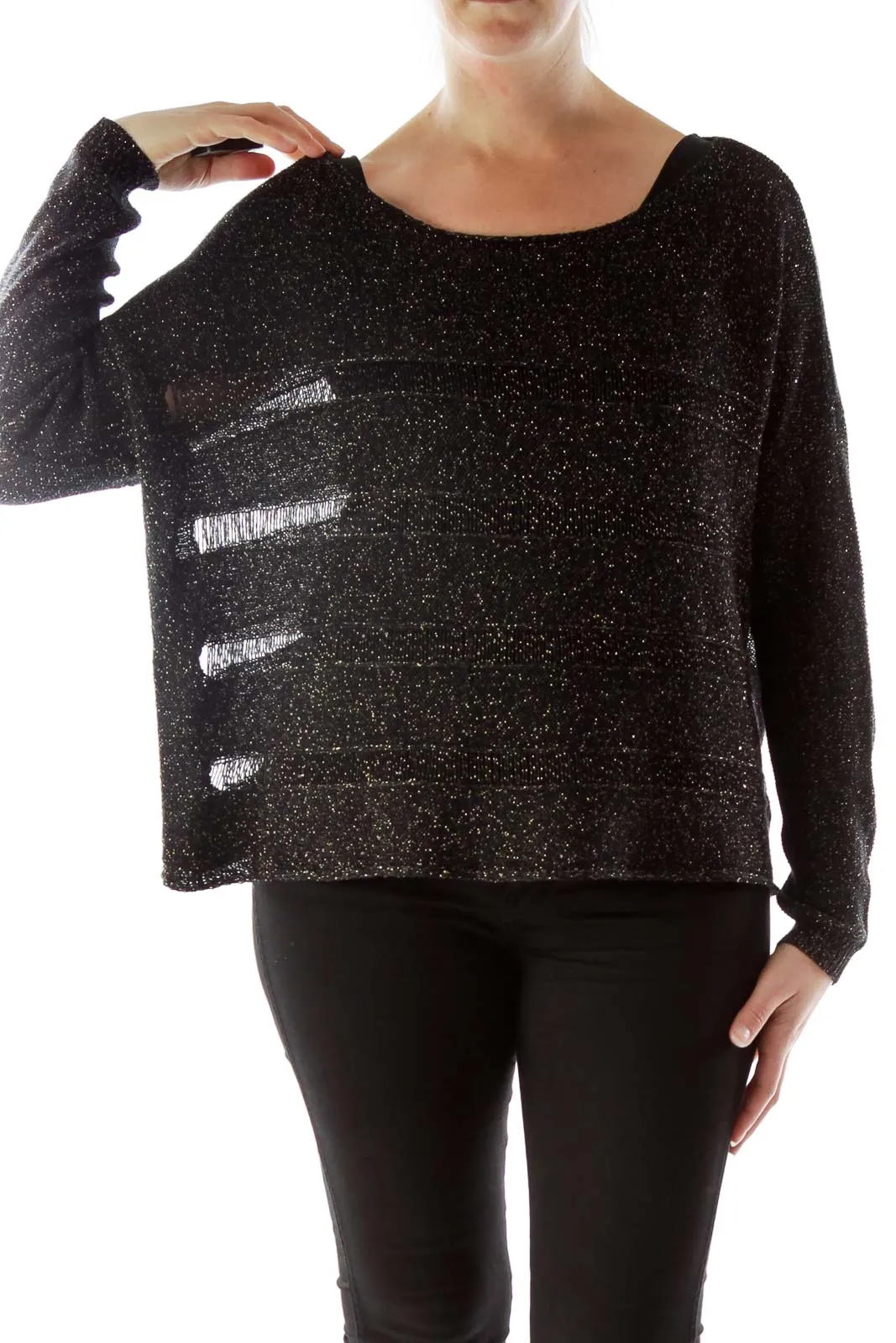 Black and Gold Metallic Knit Top