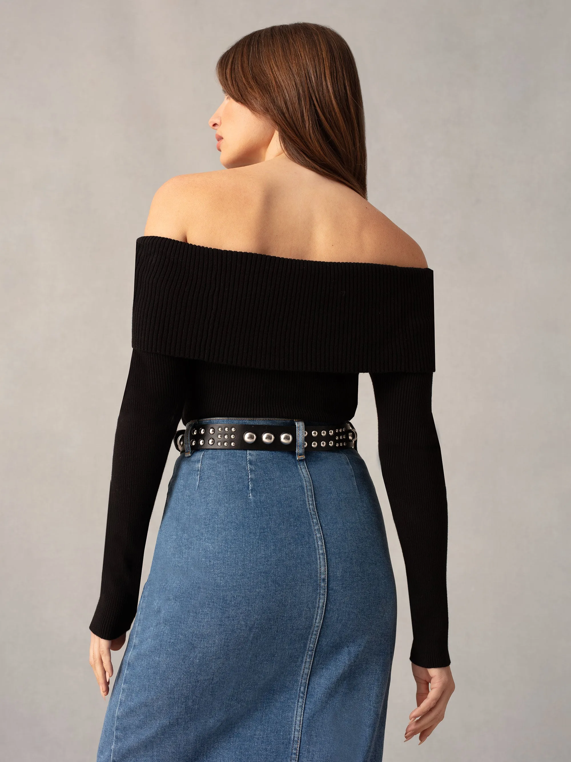 Black Knit Bardot Top