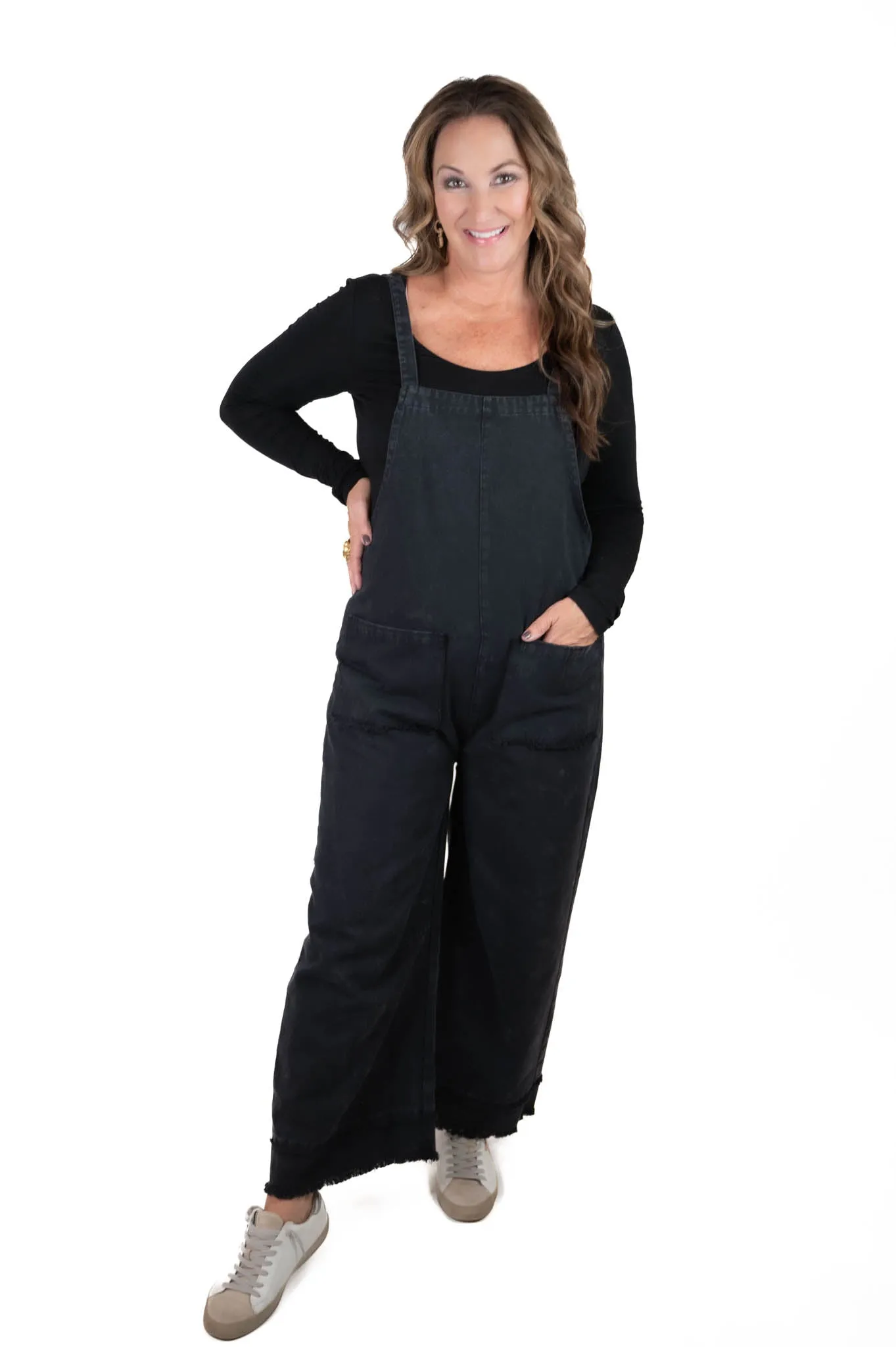 Black Washed Overall Jumpsuit