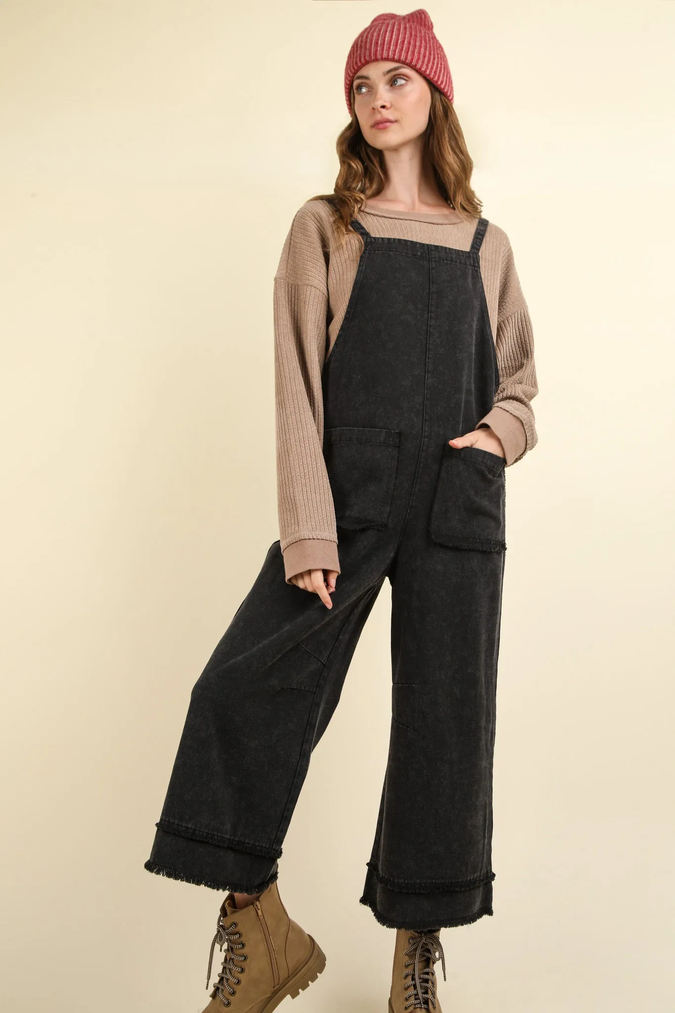 Black Washed Overall Jumpsuit