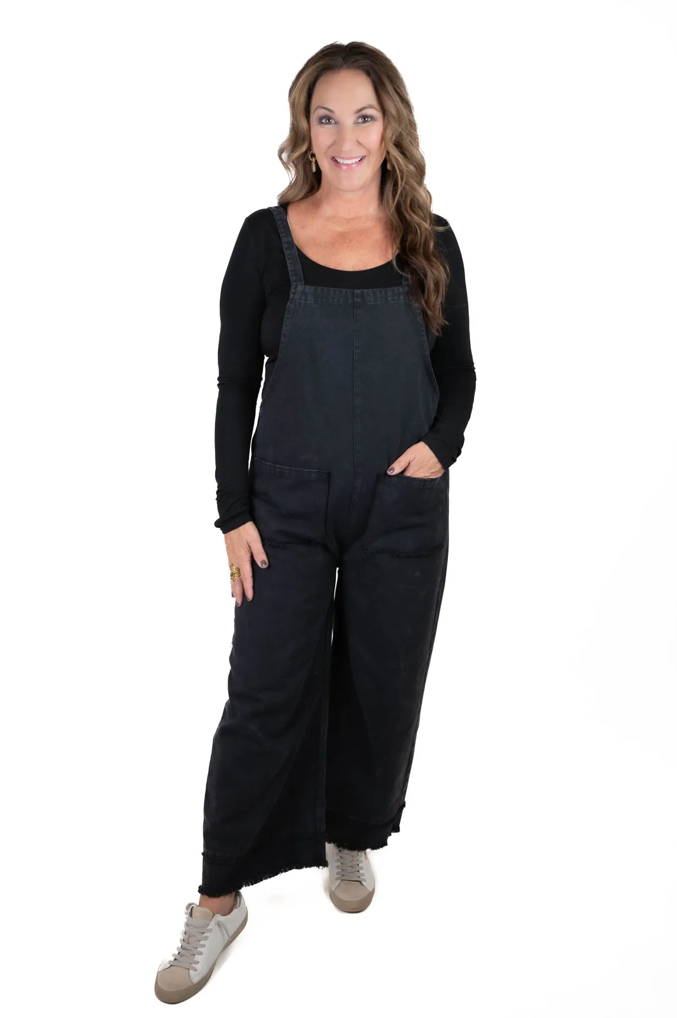 Black Washed Overall Jumpsuit