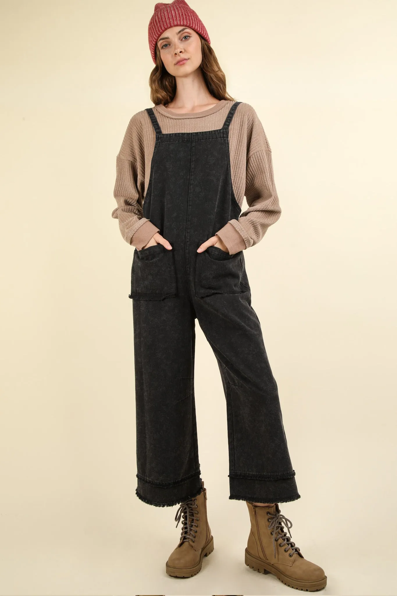 Black Washed Overall Jumpsuit