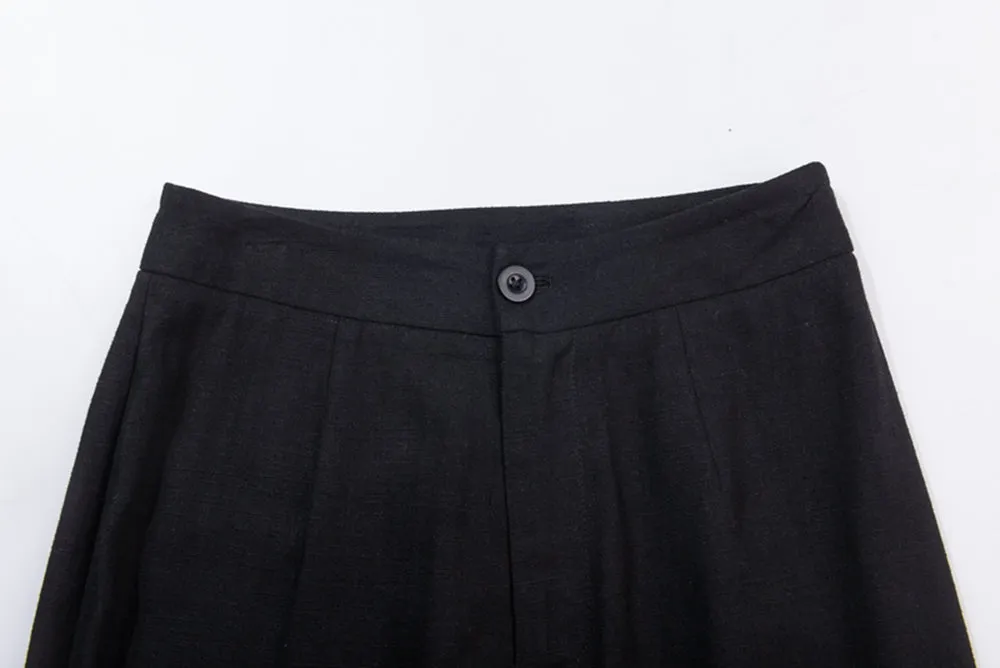 black wide leg pants, black women pants, high waist trousers, maxi linen pants 1937#