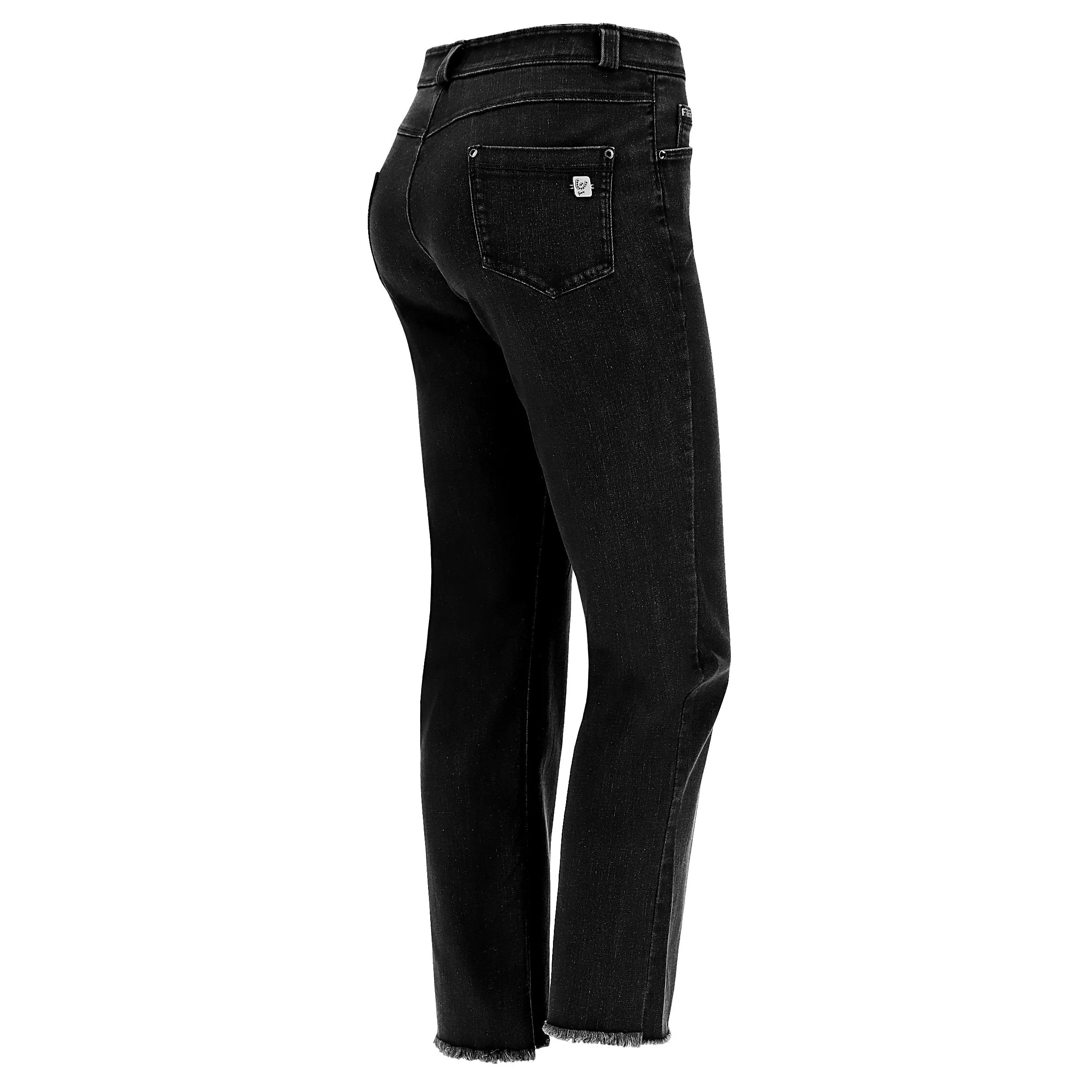 (BLACK14RF104-J7N) Denim FREDDY BLACK Jeans with a Cropped Flare Leg and Frayed Hem