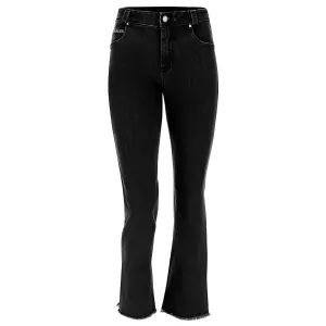 (BLACK14RF104-J7N) Denim FREDDY BLACK Jeans with a Cropped Flare Leg and Frayed Hem