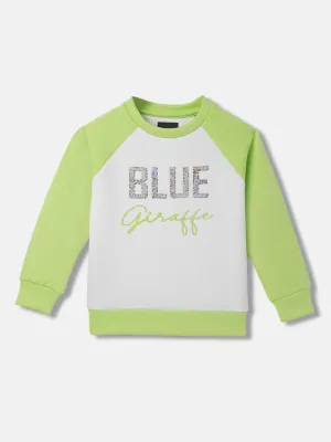 Blue Giraffe Girls Colour blocked Full Sleeves Round Neck Sweatshirt