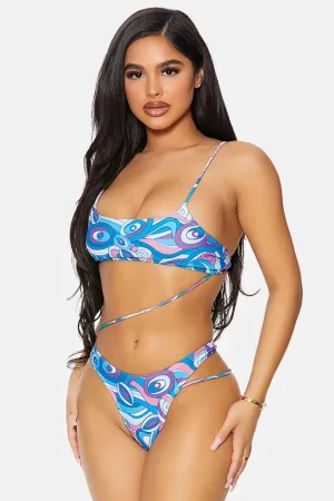 Blue Purple Bonaire Diagonal Strappy One Piece Bikini