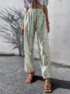 Boho Geometric Pocket High Waist Cropped Women Pants