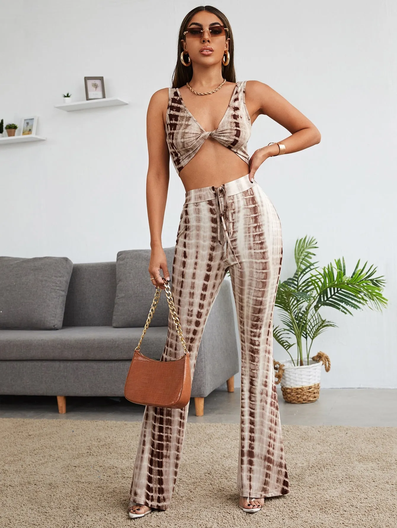 Boho Tie Dye Tie Back High Waist Long Women Pants