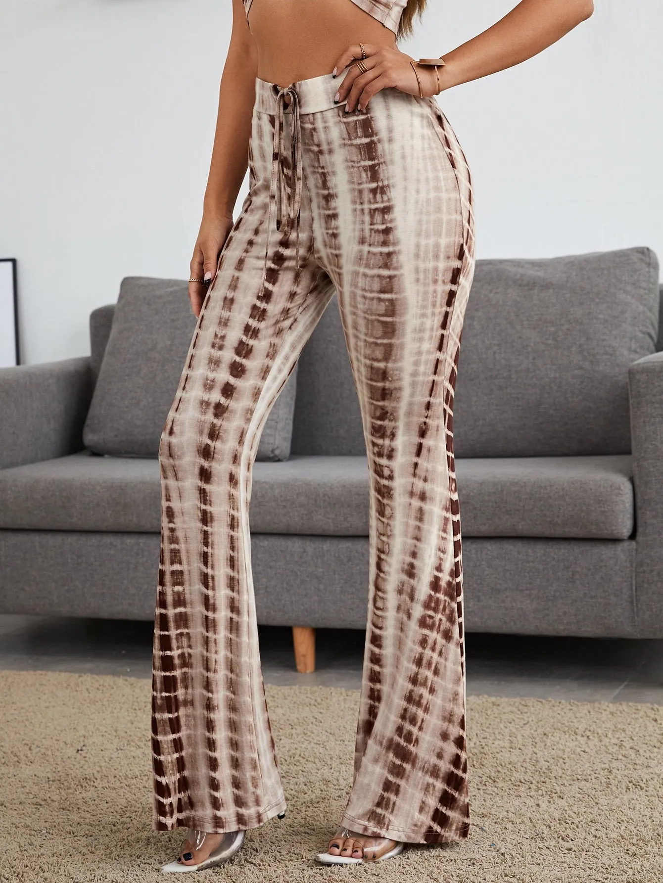 Boho Tie Dye Tie Back High Waist Long Women Pants