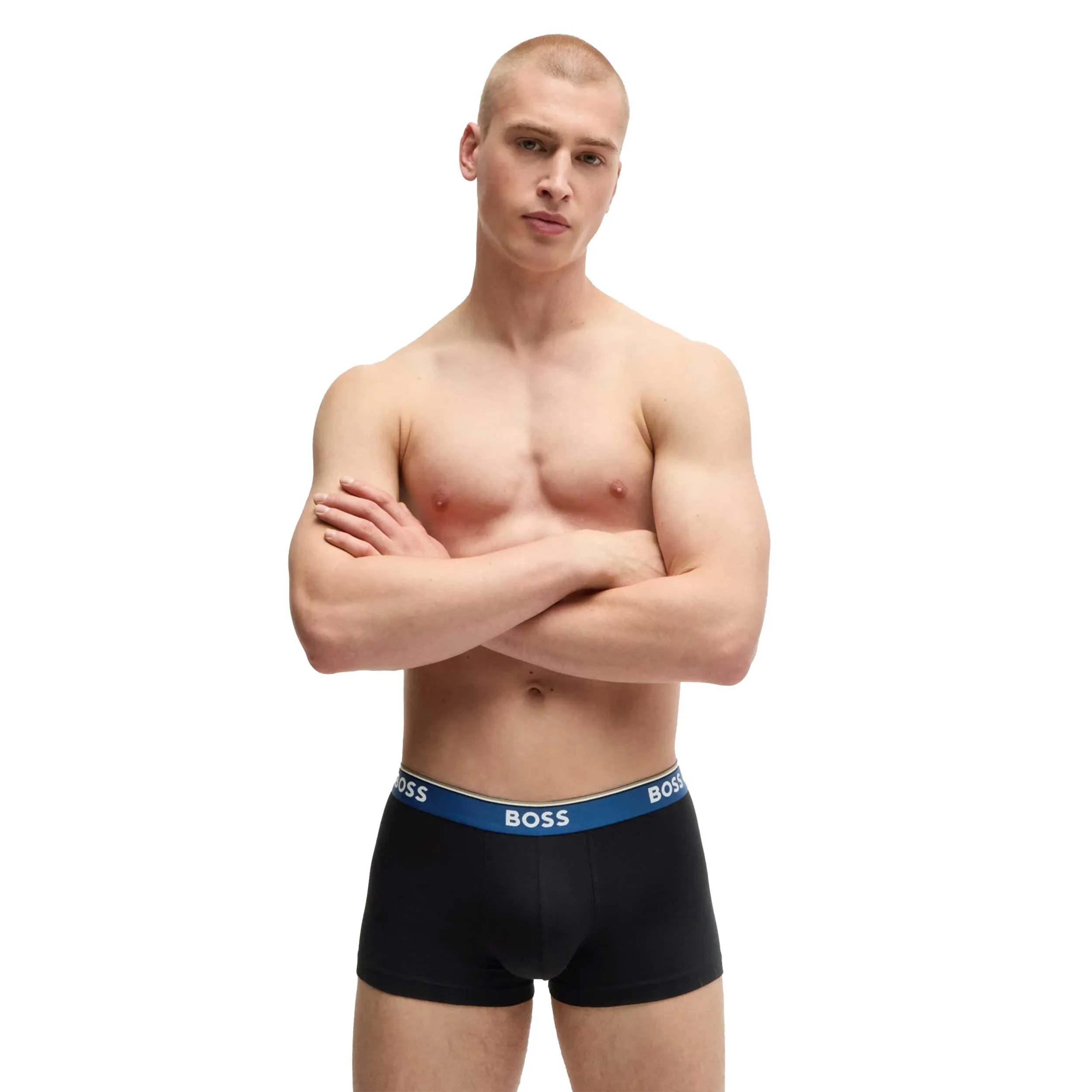 BOSS Trunk 3P Power Underwear in Black with Blue Bands