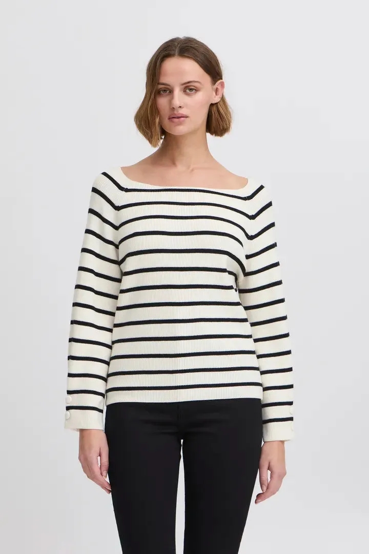 Boston Long Sleeve Knit - Birch/Black stripe