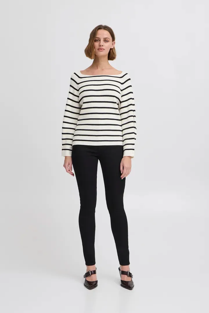 Boston Long Sleeve Knit - Birch/Black stripe