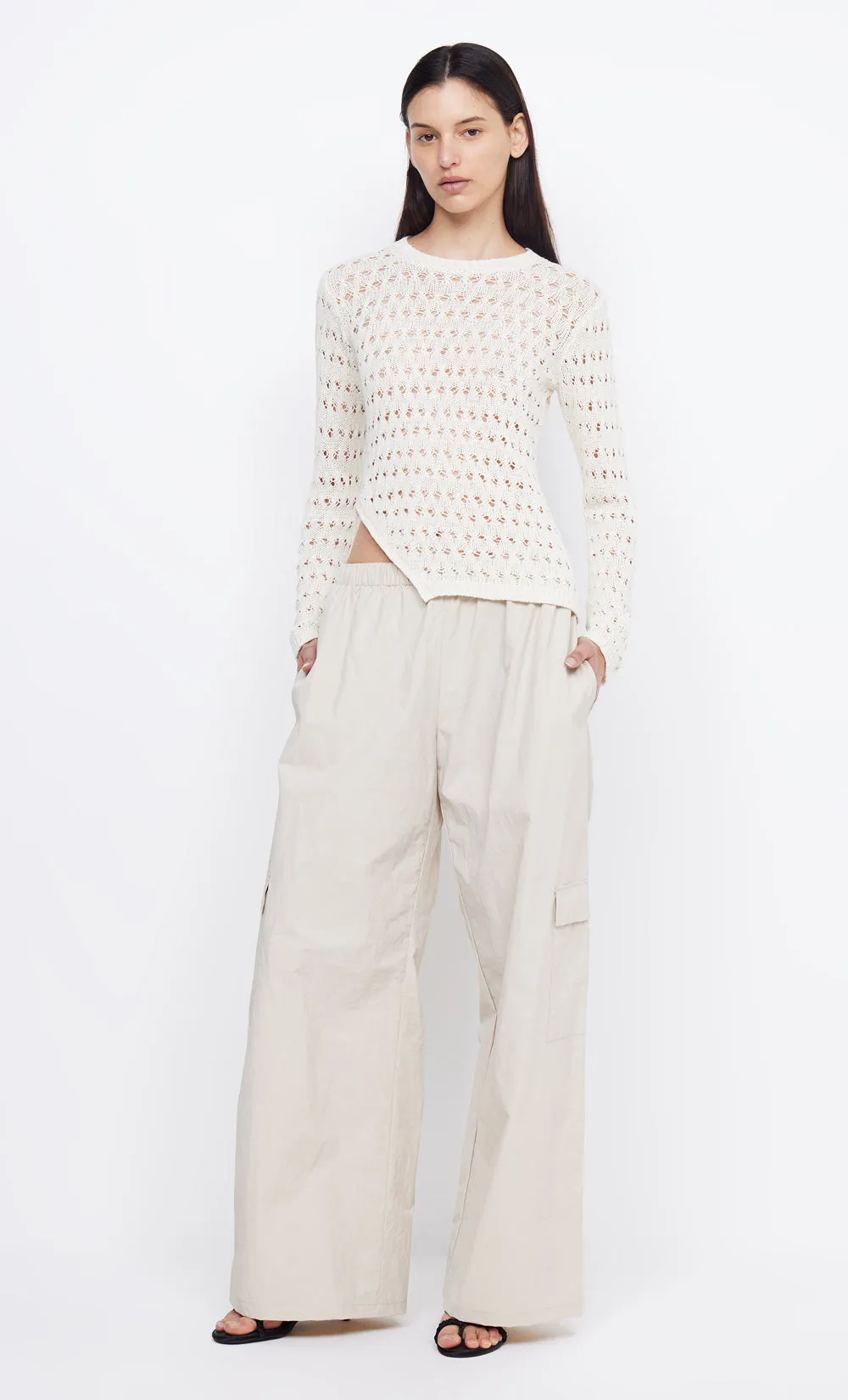 BROOKE LONG SLEEVE ASYM KNIT TOP - IVORY