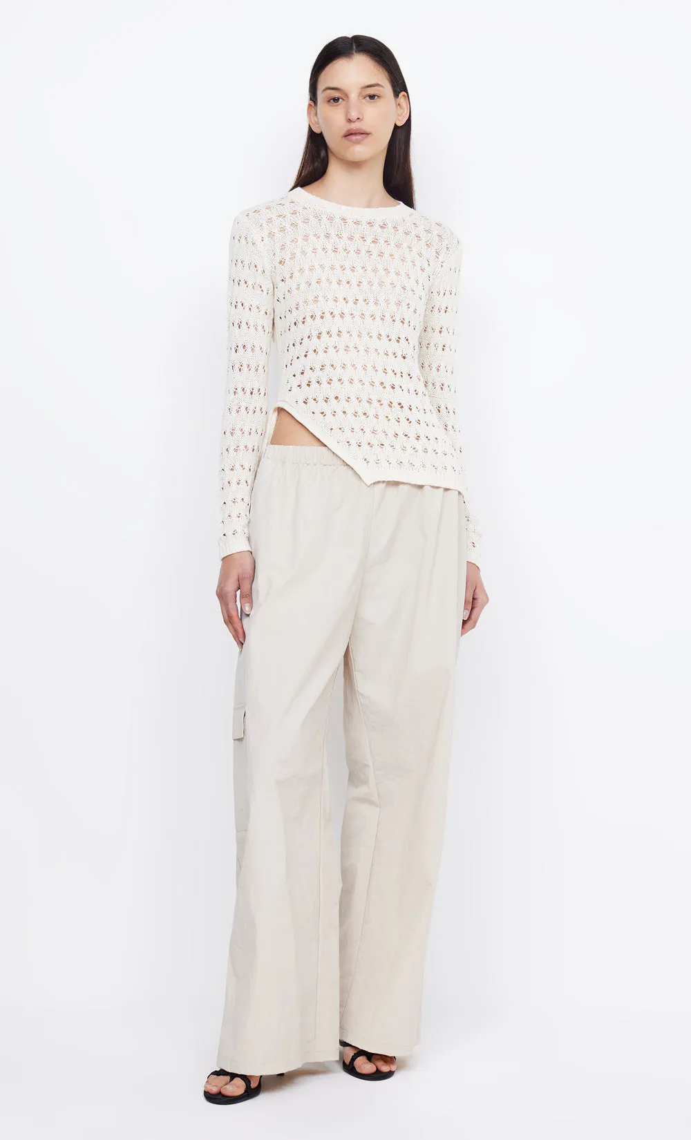 BROOKE LONG SLEEVE ASYM KNIT TOP - IVORY