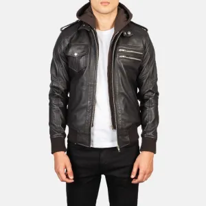 Brown Hooded Bomber Leather Jacket