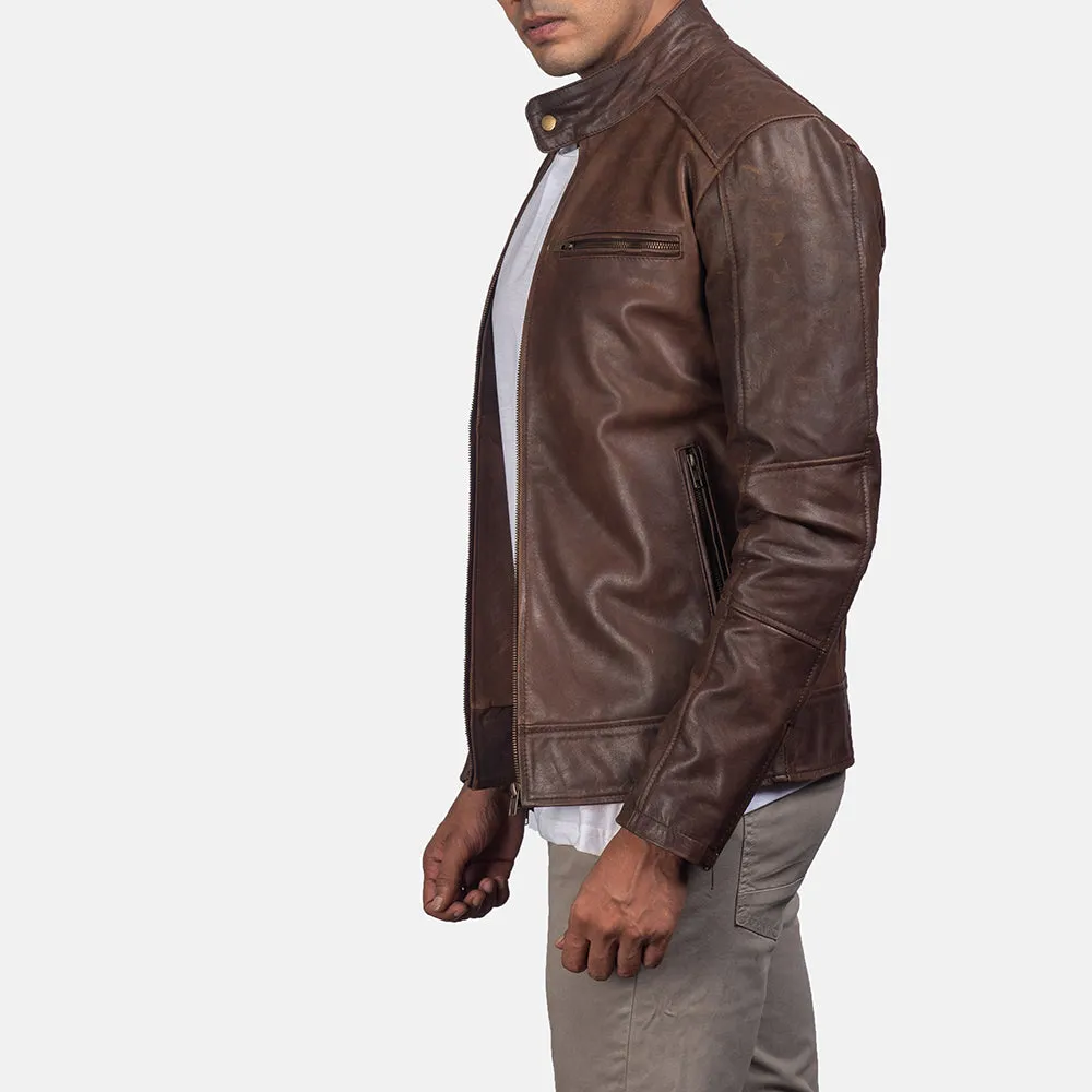 Brown Leather Biker Jacket